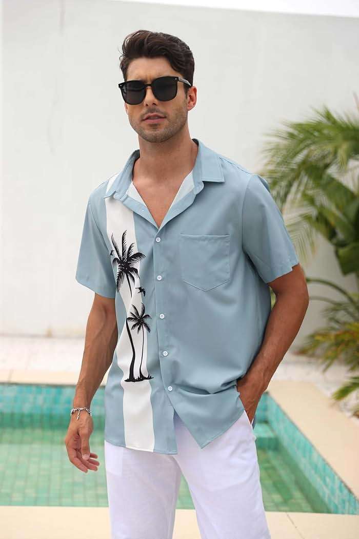 Men's Short Sleeve Button Up Hawaiian Shirt 1950s Vintage Bowling Shirts - Image 6