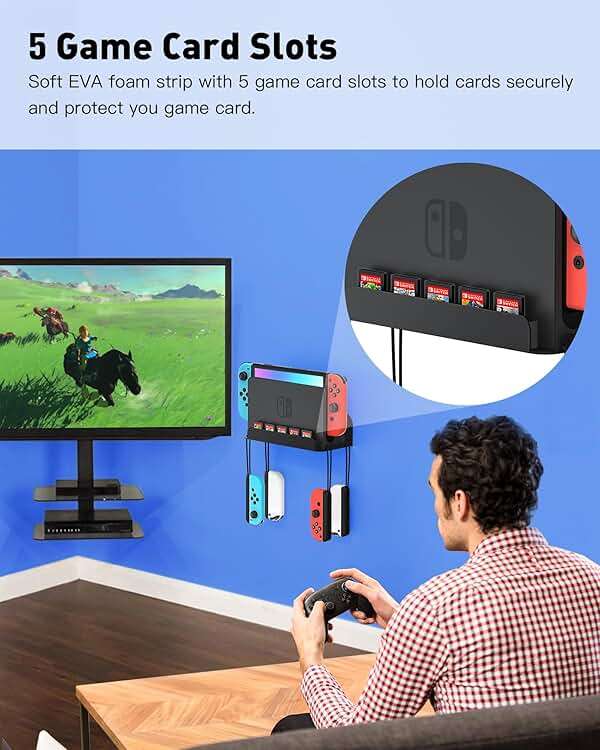 ZAONOOL Wall Mount for Nintendo Switch and Switch OLED, Metal Wall Mount Kit Shelf Accessories with 5 Game Card Holders and 4 Joy Con Brackets, Safely Store Switch Console Near or Behind TV, Black - Image 5