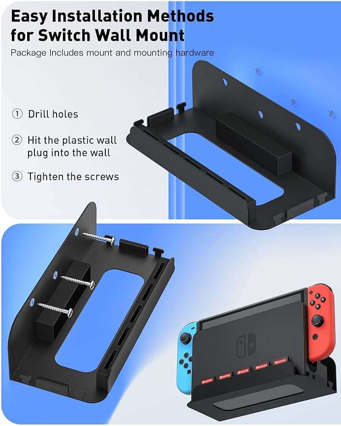 ZAONOOL Wall Mount for Nintendo Switch and Switch OLED, Metal Wall Mount Kit Shelf Accessories with 5 Game Card Holders and 4 Joy Con Brackets, Safely Store Switch Console Near or Behind TV, Black - Image 6
