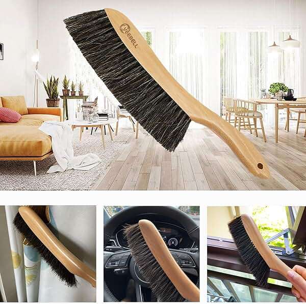 Horse Hair Brush Hand Broom Dusting Brush for Home Cleaning, Wood Handle Soft Brush Duster for Counter Furniture, Bed, Bench Fireplace,Car, Shop Brush Cleaning 14" Long - Image 4