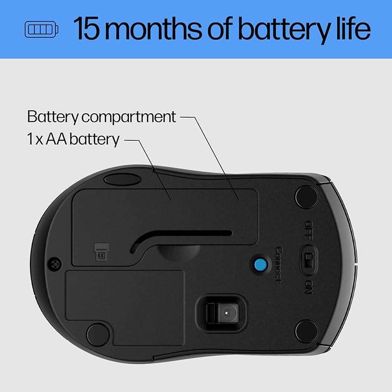 HP X3000 G3 Wireless Mouse - Black, 15-Month Battery, Side Grips for Control, Travel-Friendly, Blue LED, Powerful 1600 DPI Optical Sensor, Compatible with Wins PC/Laptop, Mac, Chromebook (683N7AA) - Image 7