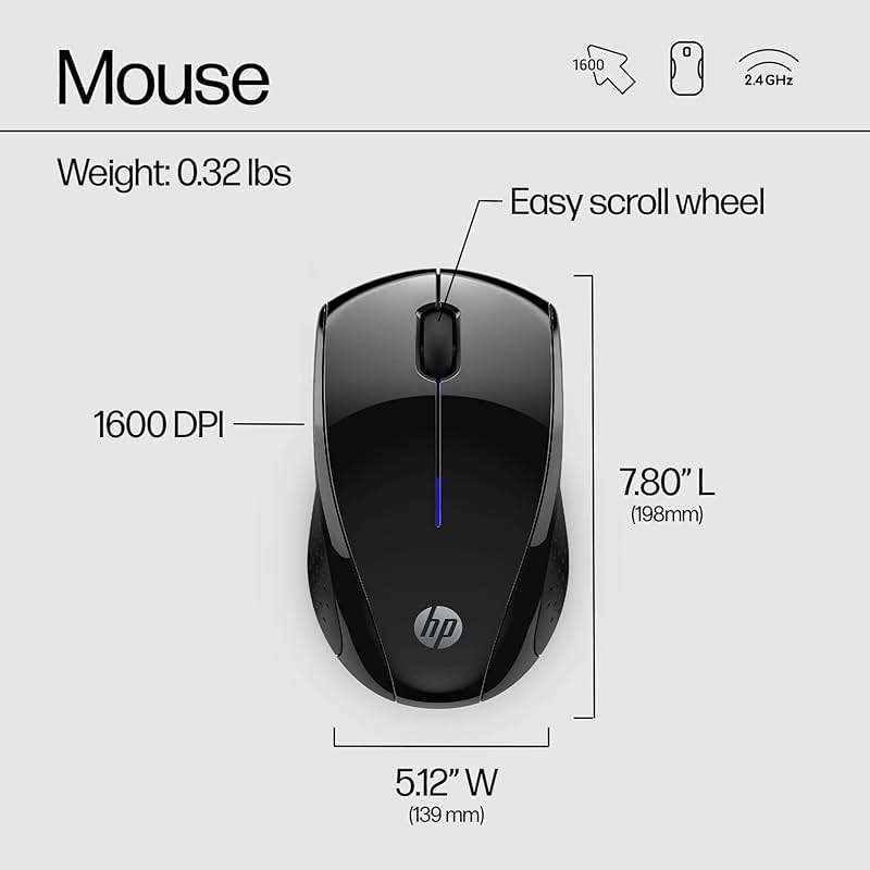 HP X3000 G3 Wireless Mouse - Black, 15-Month Battery, Side Grips for Control, Travel-Friendly, Blue LED, Powerful 1600 DPI Optical Sensor, Compatible with Wins PC/Laptop, Mac, Chromebook (683N7AA) - Image 8