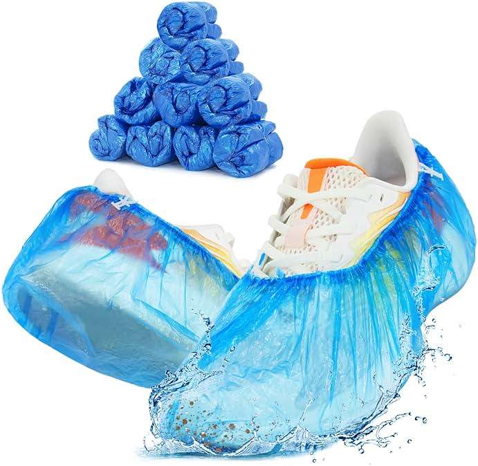 Blemoacha 100 Pcs Disposable Shoe Covers,Waterproof Shoe Boot Indoors,Recyclable Sanitary Shoes Cover Durable,Fit Most Sizes,Suit for House, Office,Open Day, Blue - Image 1