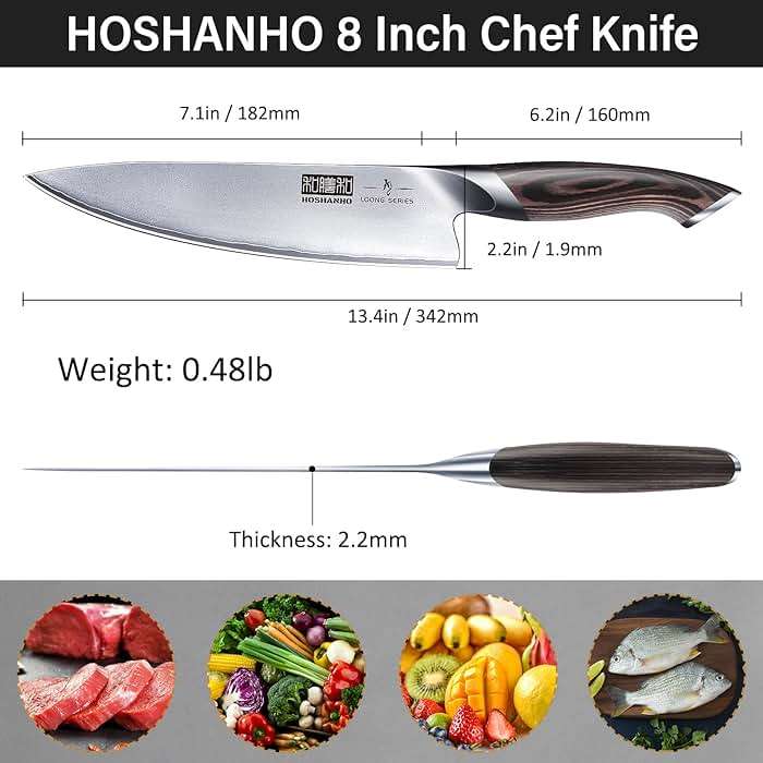 HOSHANHO Kitchen Knife in Japanese High Carbon Steel, Professional High-Class Chef's Knife 8 inch, Non-slip Ultra Sharp Cooking Knives with Ergonomic Handle - Image 3