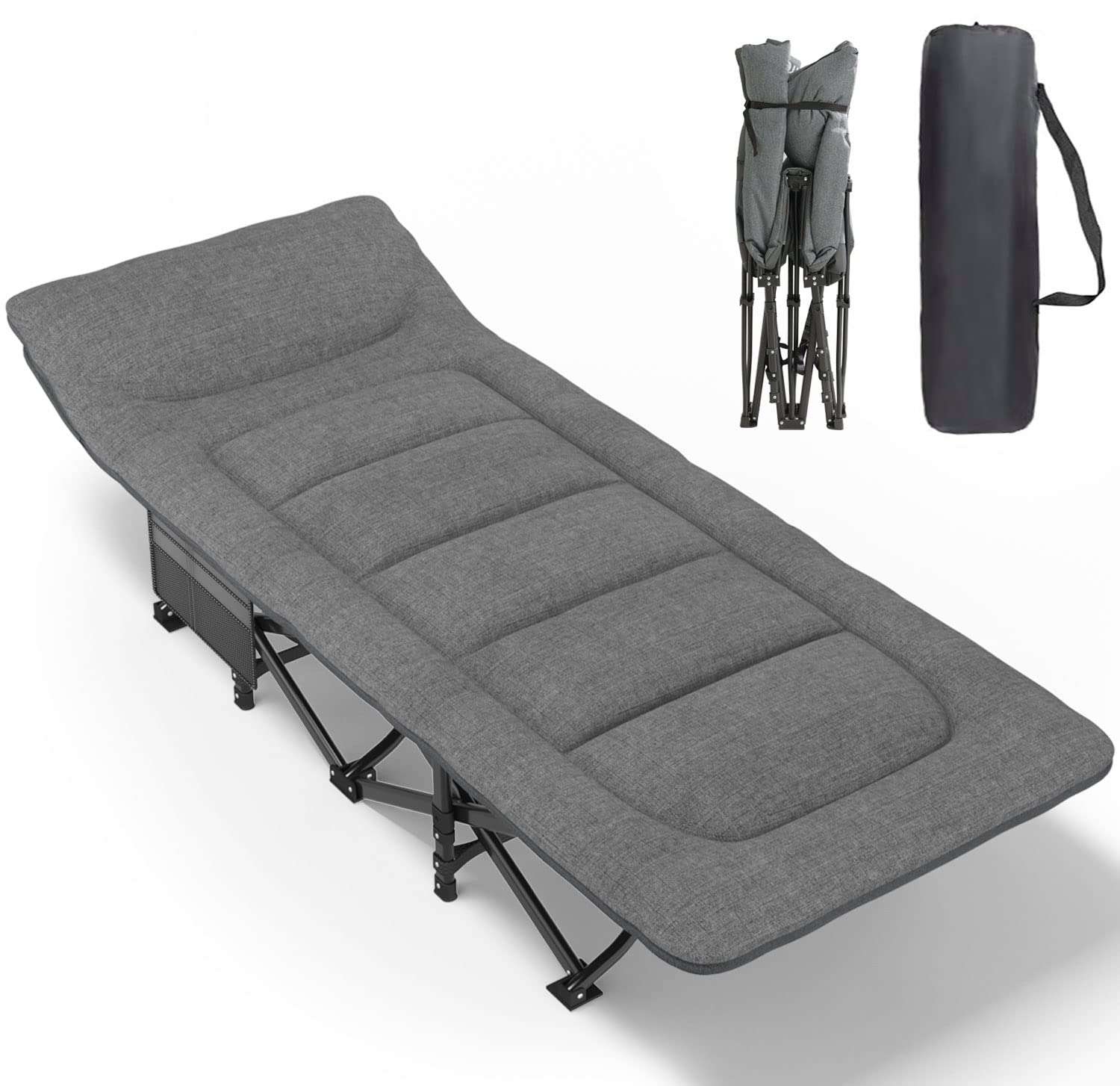 ATORPOK Camping Cot for Adults with Cushion and Pillow, Portable Folding Bed for Sleeping, Lightweight Tent cot with Carry Bag Supports 450 lbs (Grey) - Image 1