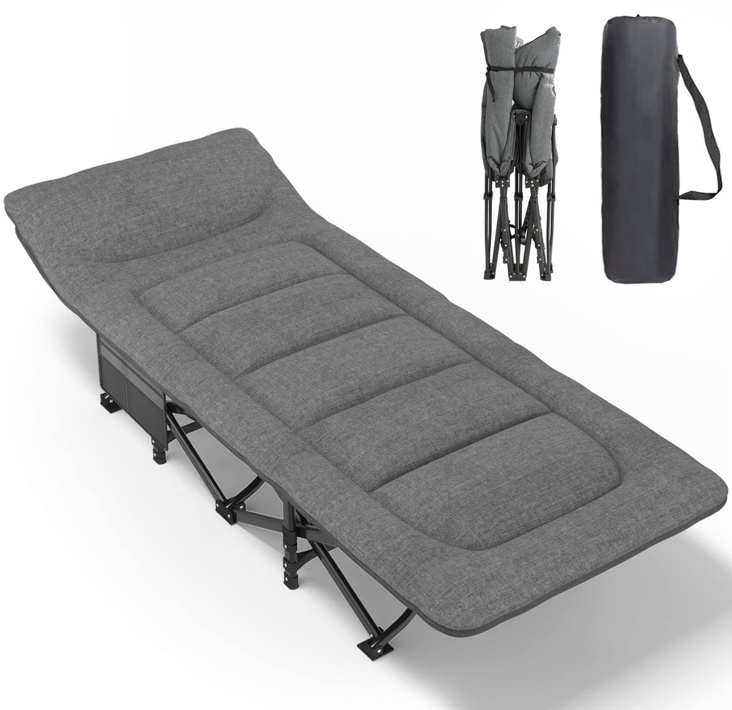 ATORPOK Camping Cot for Adults with Cushion and Pillow, Portable Folding Bed for Sleeping, Lightweight Tent cot with Carry Bag Supports 450 lbs (Grey) - Product Image