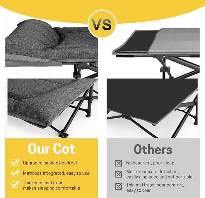 ATORPOK Camping Cot for Adults with Cushion and Pillow, Portable Folding Bed for Sleeping, Lightweight Tent cot with Carry Bag Supports 450 lbs (Grey) - Image 4