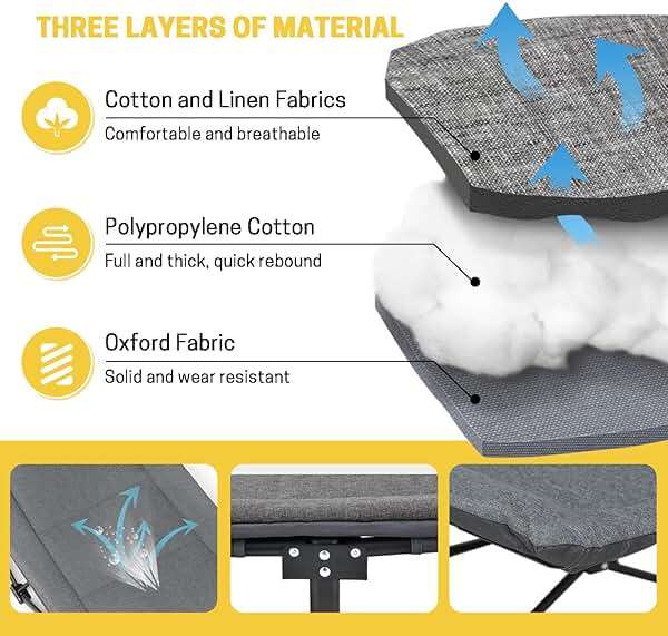 ATORPOK Camping Cot for Adults with Cushion and Pillow, Portable Folding Bed for Sleeping, Lightweight Tent cot with Carry Bag Supports 450 lbs (Grey) - Image 5