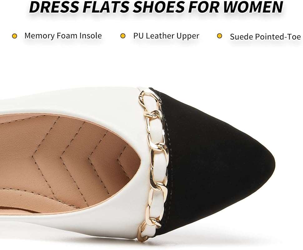BABUDOG Women's Black Flats Shoes,White Dress Shoes for Women,Crimping Faux Suede Ballet Flats Comfortable - Image 4