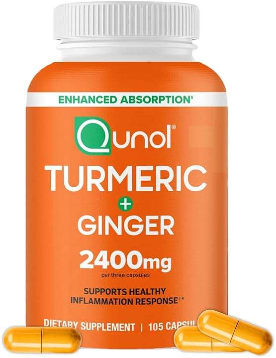 Qunol Turmeric Curcumin with Black Pepper & Ginger, 2400mg Turmeric Extract with 95% Curcuminoids, Extra Strength Supplement, Enhanced Absorption, Joint Support Supplement, 105 Count - Image 1
