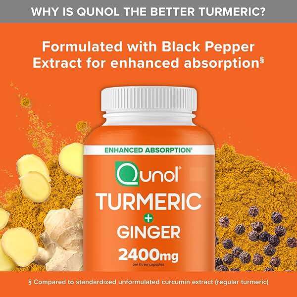 Qunol Turmeric Curcumin with Black Pepper & Ginger, 2400mg Turmeric Extract with 95% Curcuminoids, Extra Strength Supplement, Enhanced Absorption, Joint Support Supplement, 105 Count - Image 6
