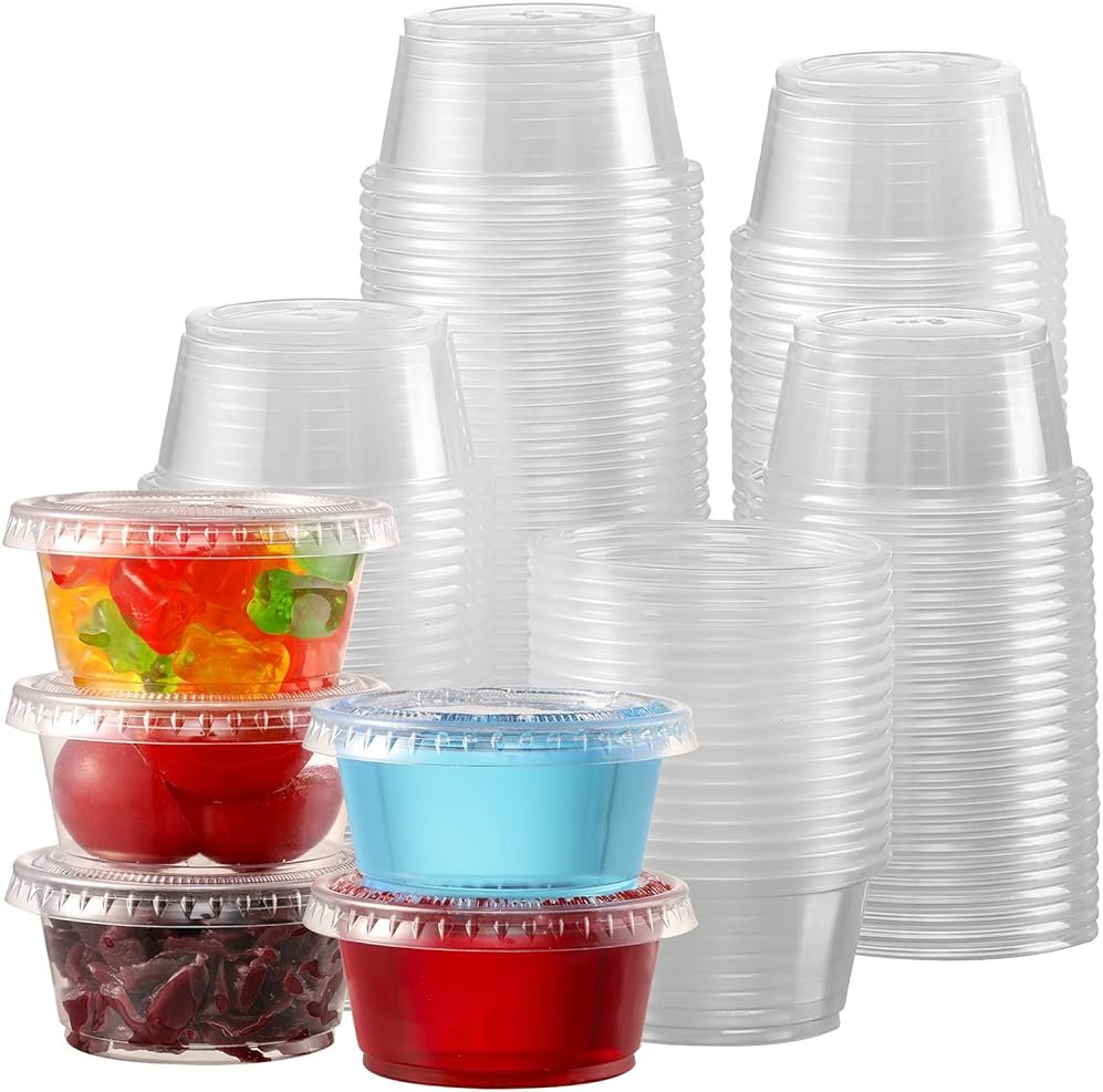 VITEVER 130 sets - 2 oz Jello Shot Cups, Small Plastic Containers with Lids, Airtight and Stackable Portion Cups, Salad Dressing Container, Dipping Sauce Cups, Condiment Cups - Product Image