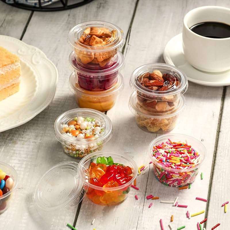 VITEVER 130 sets - 2 oz Jello Shot Cups, Small Plastic Containers with Lids, Airtight and Stackable Portion Cups, Salad Dressing Container, Dipping Sauce Cups, Condiment Cups - Image 7