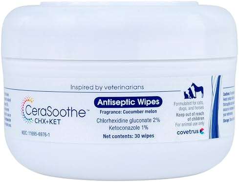 CeraSoothe CHX+KET Antiseptic Wipes for Dogs, Cats & Horses – Chlorhexidine 2% & Ketoconazole 1% for Skin & Coat Cleansing, 30 count - Image 1