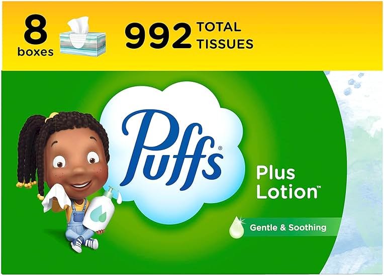 Puffs Facial Tissues Plus Lotion, 8 Family Rectangle Boxes, 124 Facial Tissues per Box, Allergies and Colds (Packaging May Vary) - Product Image