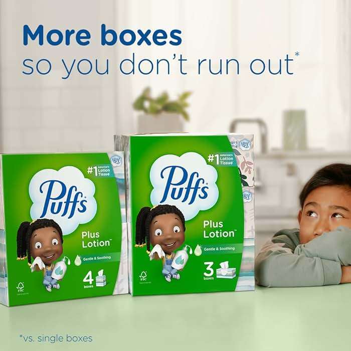 Puffs Facial Tissues Plus Lotion, 8 Family Rectangle Boxes, 124 Facial Tissues per Box, Allergies and Colds (Packaging May Vary) - Image 8