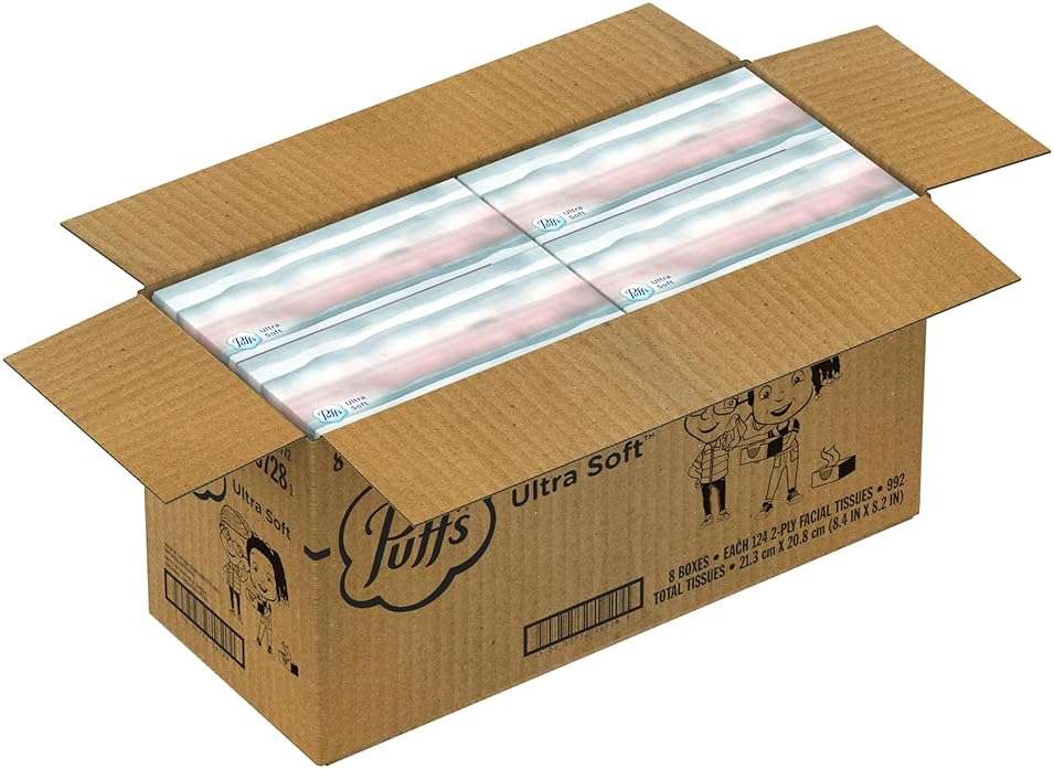 Puffs Facial Tissue Ultra Soft Non-Lotion, 8 Rectangle Boxes, 124 Facial Tissues per Box, Allergies and Colds (Packaging May Vary) - Image 12