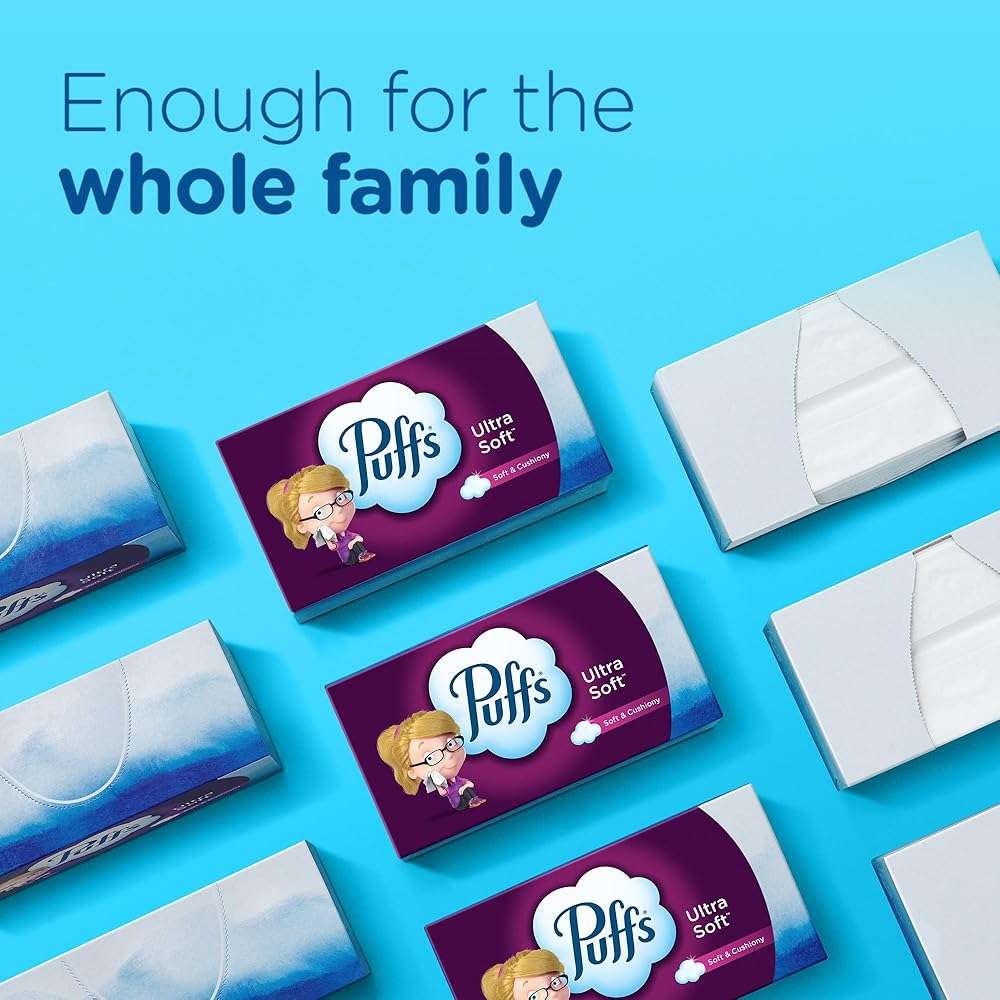 Puffs Facial Tissue Ultra Soft Non-Lotion, 8 Rectangle Boxes, 124 Facial Tissues per Box, Allergies and Colds (Packaging May Vary) - Image 8
