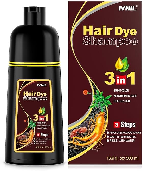 Ivnil Dark Brown Hair Dye Shampoo 3 in 1 Hair Color for Women/Men for Grey Coverage Champu Para Canas Mujer - Product Image