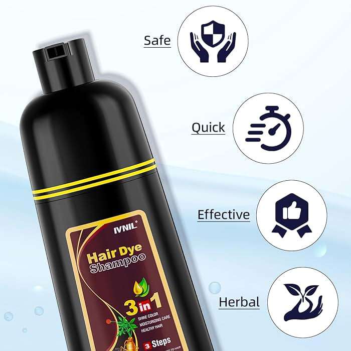 Ivnil Dark Brown Hair Dye Shampoo 3 in 1 Hair Color for Women/Men for Grey Coverage Champu Para Canas Mujer - Image 4