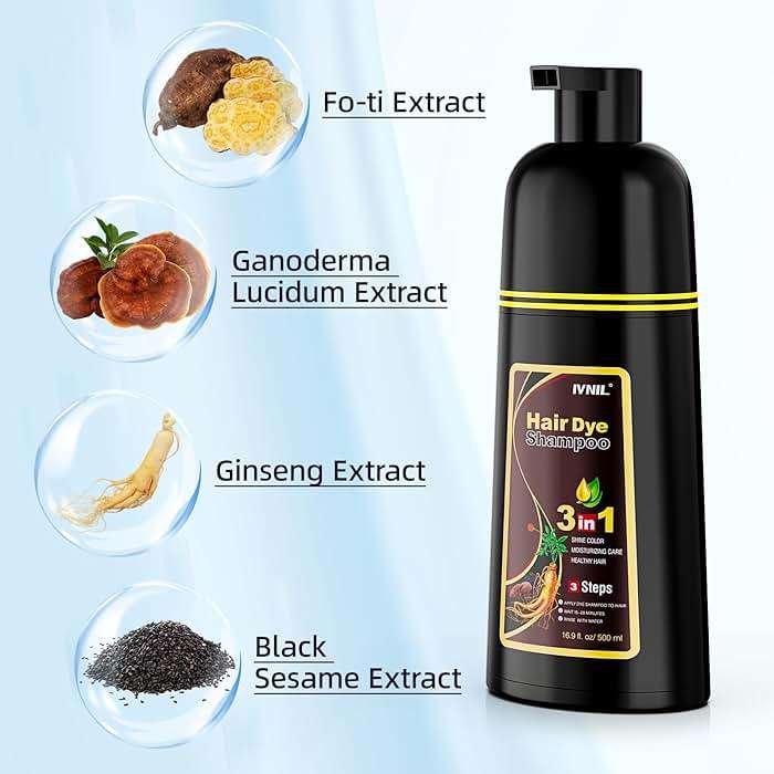 Ivnil Dark Brown Hair Dye Shampoo 3 in 1 Hair Color for Women/Men for Grey Coverage Champu Para Canas Mujer - Image 6