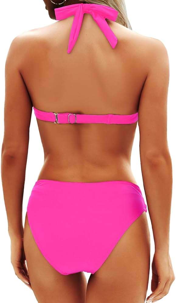 Yonique Women Two Piece Bathing Suits Push Up Bikini Set Halter Swimsuit Vintage Swimwear - Image 2