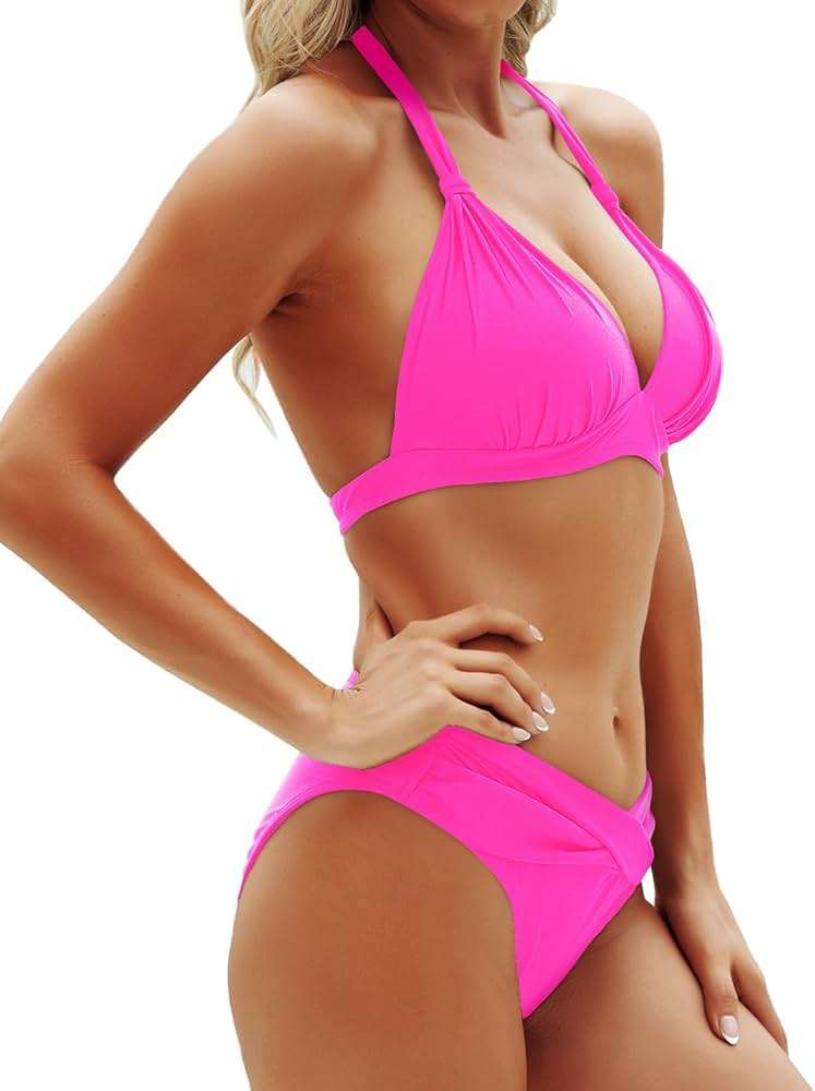 Yonique Women Two Piece Bathing Suits Push Up Bikini Set Halter Swimsuit Vintage Swimwear - Image 3