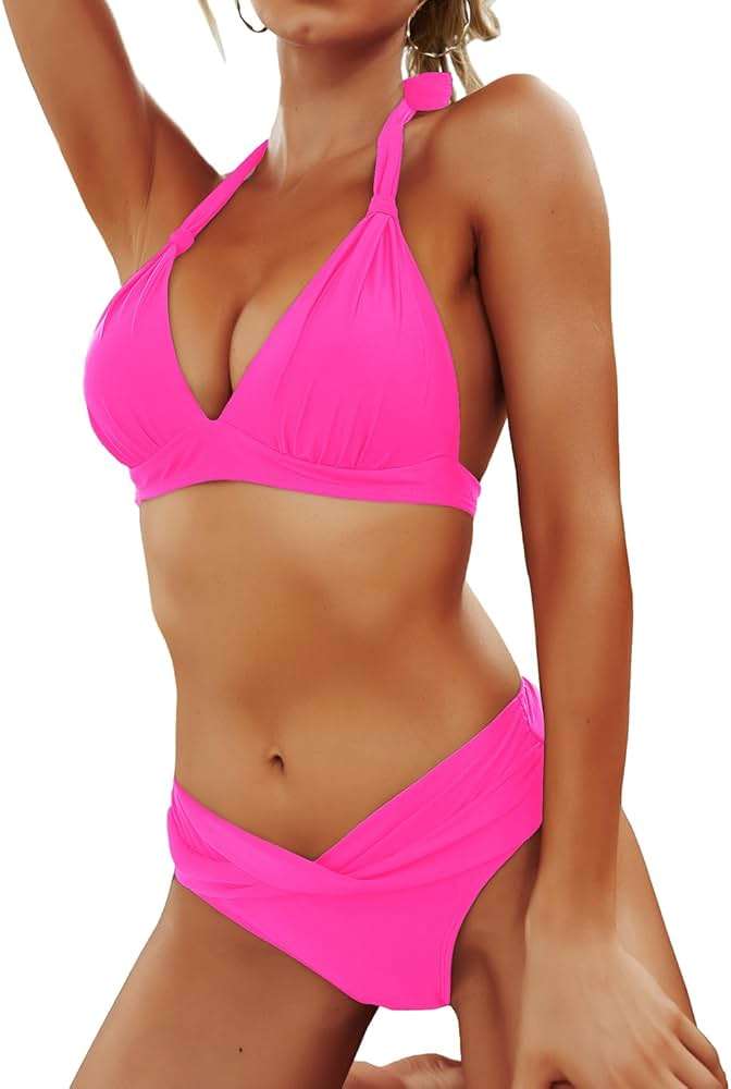 Yonique Women Two Piece Bathing Suits Push Up Bikini Set Halter Swimsuit Vintage Swimwear - Image 4