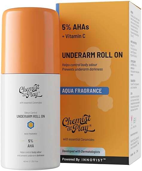 Chemist at Play UnderArm Roll-On with 5% AHA| Lactic & Mandelic Acid|Prevents Odour, Brightens Skin & Exfoliates Underarm | For Sensitive Skin | Aqua Fragrance | Alcohol & Aluminium Free | 1.35 fl oz - Image 1