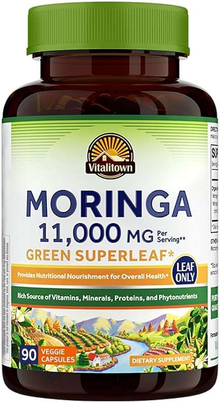 Vitalitown Moringa Capsules, Pure Moringa Oleifera Leaves, No Sticks, No Caffeine, Energy, Immune, 90 Capsules - Image 1