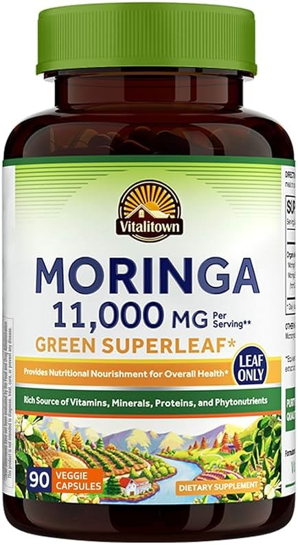 Vitalitown Moringa Capsules, Pure Moringa Oleifera Leaves, No Sticks, No Caffeine, Energy, Immune, 90 Capsules - Product Image