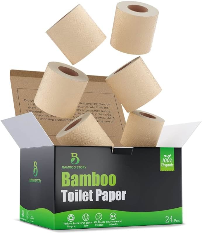 Bamboo Story, Bamboo Toilet Paper Unbleached, 24 Rolls, 3 Ply and 300 Sheets Bamboo Toilet Tissue - FSC Certified, Biodegradable, Chemical Free, Plastic Free, BPA Free, Septic Safe Toilet Paper - Product Image