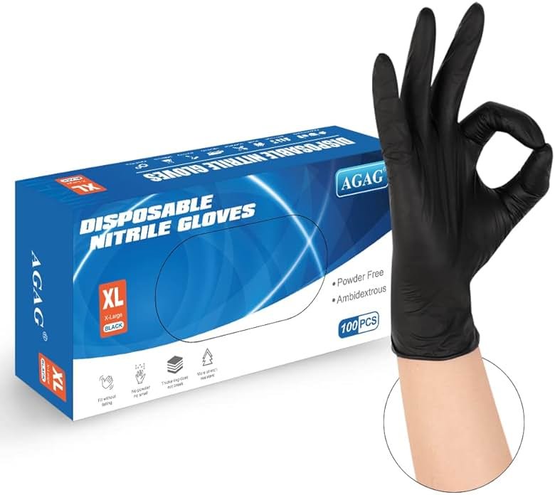 AGAG Nitrile Gloves Black Cooking Gloves 100PCs 5mil Ultra Strong Cleaning Gloves, Powder & Latex Free For Daily Use - Product Image