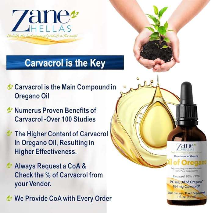 Zane Hellas 190 mg Oregano Oil-164 mg Carvacrol per Serving-4 Drops Daily. 100% Greek Undiluted Oil of Oregano. 86%-90% Min Carvacrol. Probably The Best Oregano Oil in The World. 1 fl. oz.- 30ml - Image 9