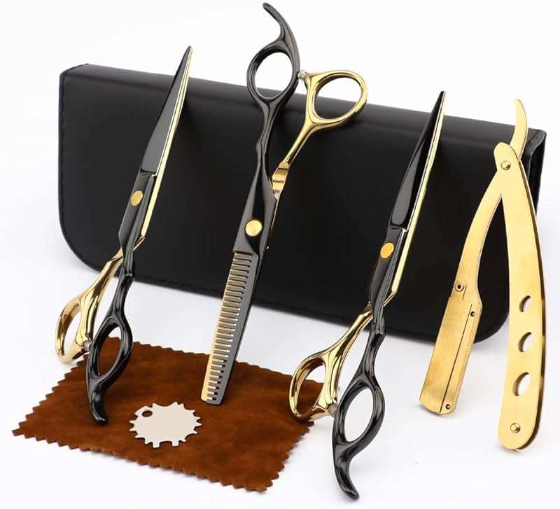 Professional Black Gold Hairdressing Scissors Hair Cutting Sets Salon Multifunctional Straight Shears Teeth Scissors Thinning Shears blending shears Tools for Mother Father's Gift - Image 3