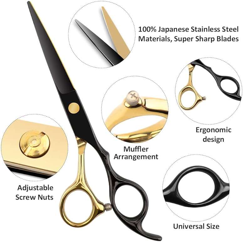 Professional Black Gold Hairdressing Scissors Hair Cutting Sets Salon Multifunctional Straight Shears Teeth Scissors Thinning Shears blending shears Tools for Mother Father's Gift - Image 4