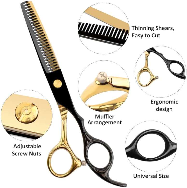Professional Black Gold Hairdressing Scissors Hair Cutting Sets Salon Multifunctional Straight Shears Teeth Scissors Thinning Shears blending shears Tools for Mother Father's Gift - Image 5