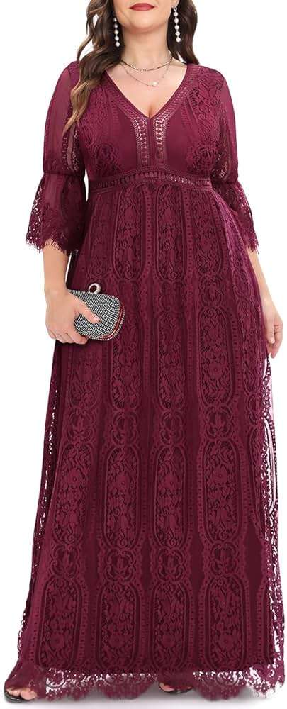 Plus Size Wedding Dress Boho - Maxi Bridal Shower Bohemian Formal Lace Long Dresses - Image 1