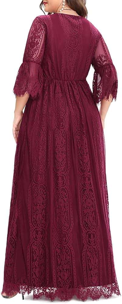 Plus Size Wedding Dress Boho - Maxi Bridal Shower Bohemian Formal Lace Long Dresses - Image 2