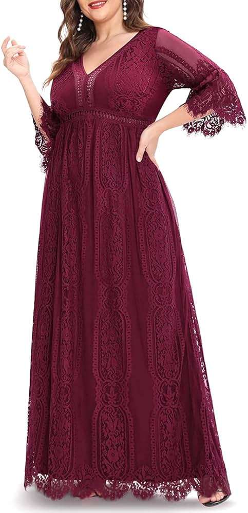 Plus Size Wedding Dress Boho - Maxi Bridal Shower Bohemian Formal Lace Long Dresses - Image 3