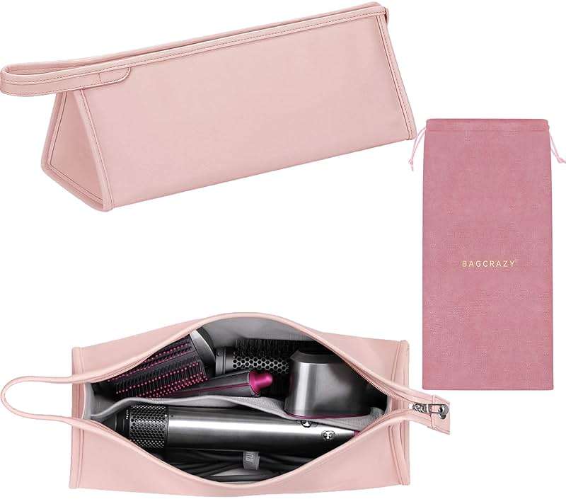 BAGCRAZY Pu Leather Travel Case Compatible with Dyson Airwrap Styler, Portable Waterproof Organizer Bag for Shark FlexStyle Attachments Storage, Pink - Image 1