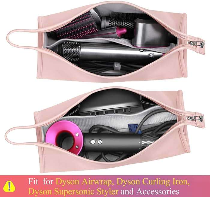 BAGCRAZY Pu Leather Travel Case Compatible with Dyson Airwrap Styler, Portable Waterproof Organizer Bag for Shark FlexStyle Attachments Storage, Pink - Image 3