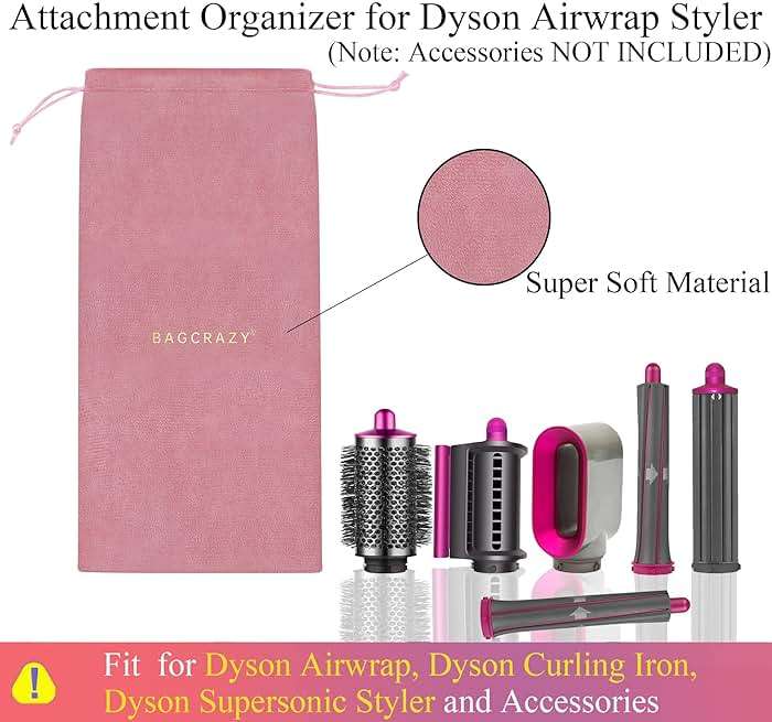 BAGCRAZY Pu Leather Travel Case Compatible with Dyson Airwrap Styler, Portable Waterproof Organizer Bag for Shark FlexStyle Attachments Storage, Pink - Image 4