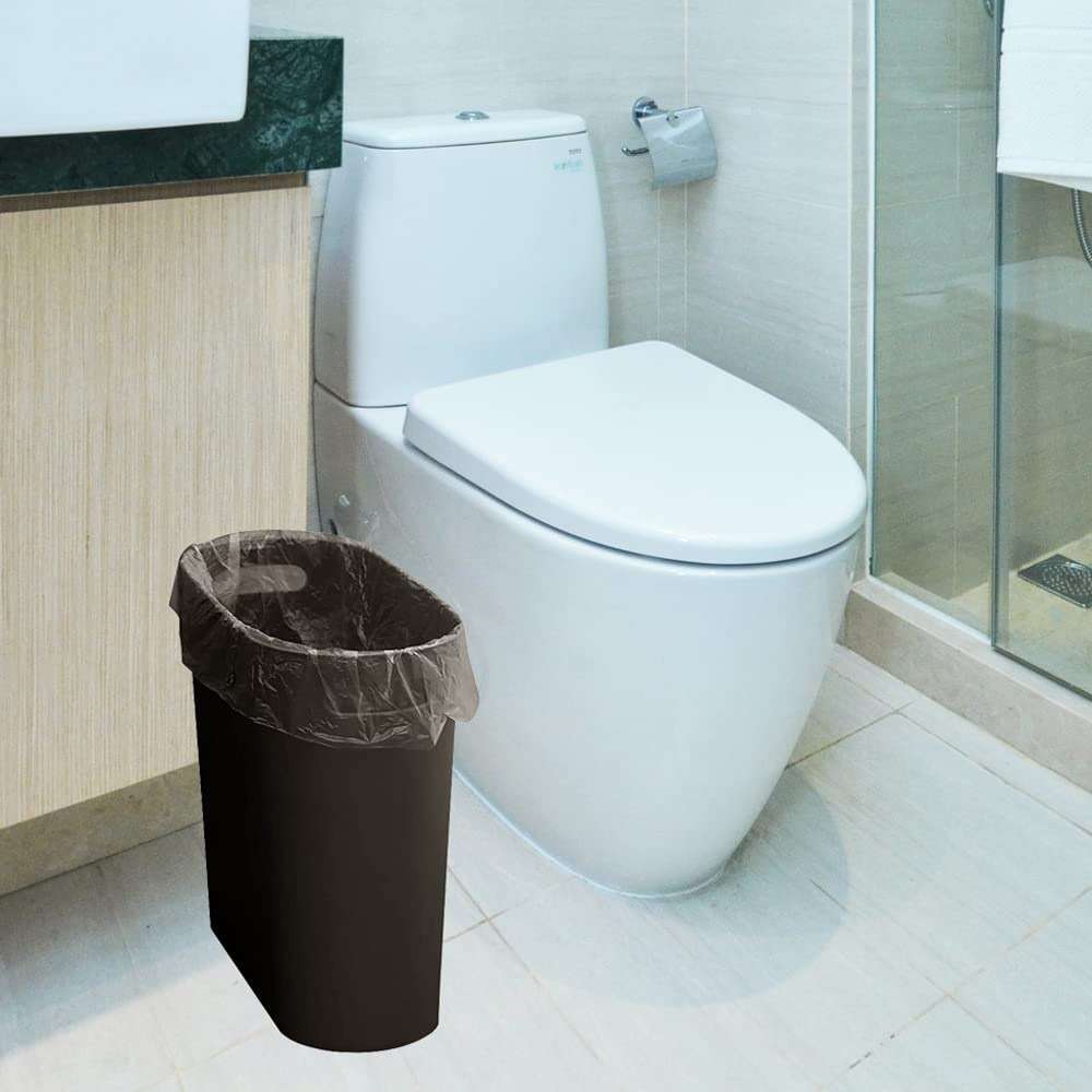 ROYFACC Small Trash Can Plastic Bathroom Wastebasket 3.2 Gallon Slim Garbage Container Bin with Handle for Home Kitchen Bathroom Bedroom Office, 2 Pack (Brown) - Image 3