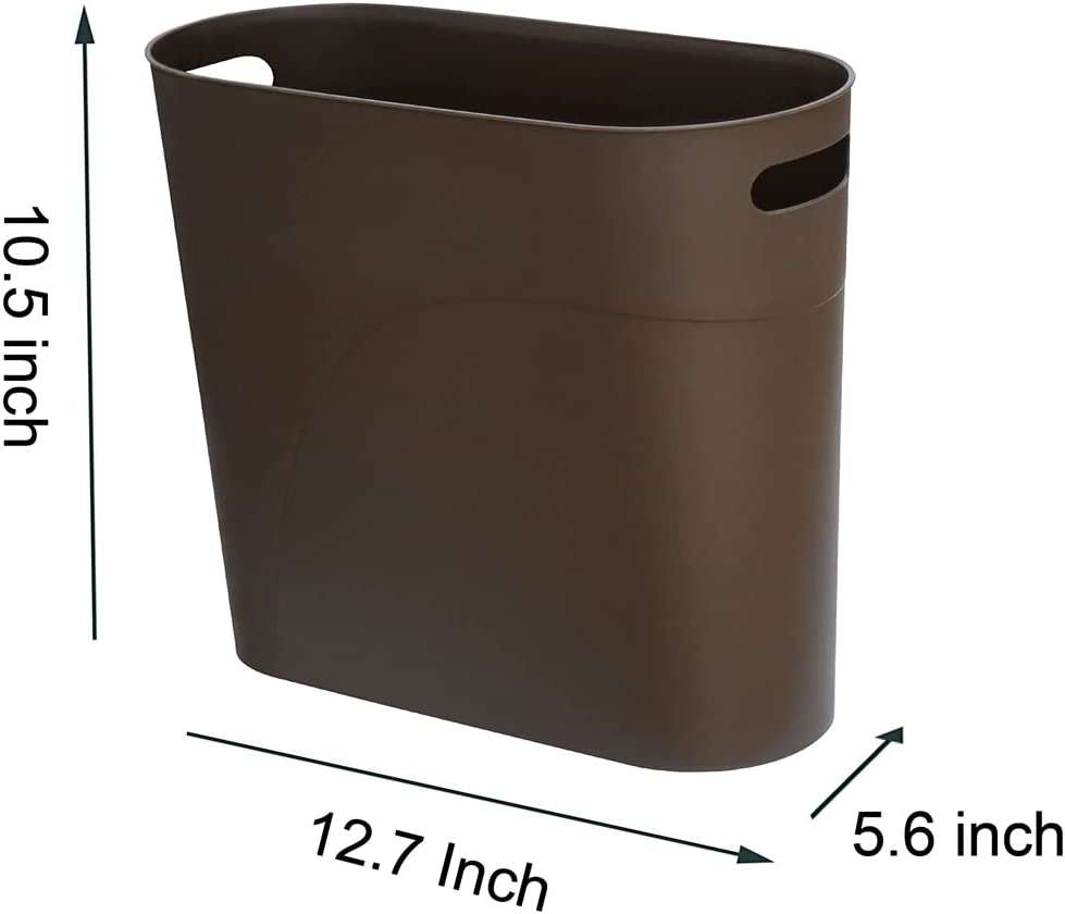 ROYFACC Small Trash Can Plastic Bathroom Wastebasket 3.2 Gallon Slim Garbage Container Bin with Handle for Home Kitchen Bathroom Bedroom Office, 2 Pack (Brown) - Image 4