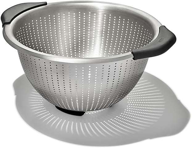 OXO Good Grips Stainless Steel Colander, 5 qt. Capacity, Strainer with Non-Slip Handles, Kitchen Colander for Pasta and Vegetables, Nesting Stainless Steel Strainer and Sieve - Image 1