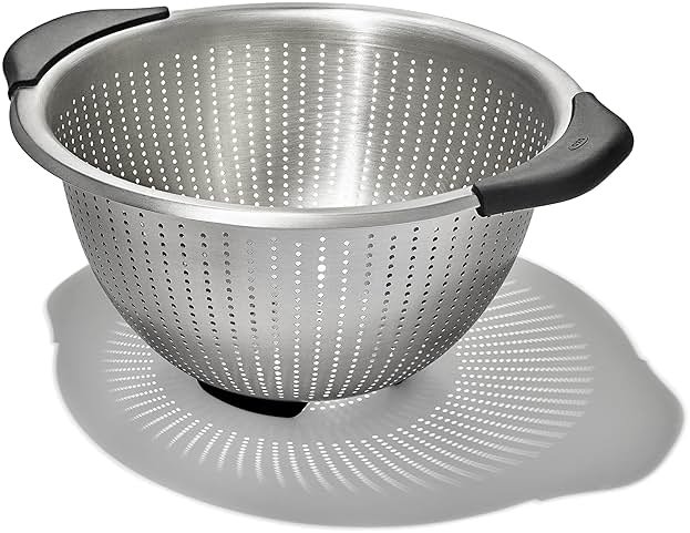 OXO Good Grips Stainless Steel Colander, 5 qt. Capacity, Strainer with Non-Slip Handles, Kitchen Colander for Pasta and Vegetables, Nesting Stainless Steel Strainer and Sieve - Product Image