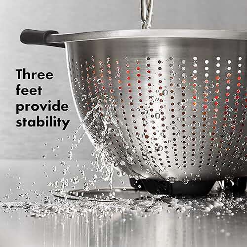 OXO Good Grips Stainless Steel Colander, 5 qt. Capacity, Strainer with Non-Slip Handles, Kitchen Colander for Pasta and Vegetables, Nesting Stainless Steel Strainer and Sieve - Image 5