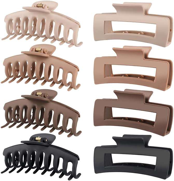 LuSeren Hair Clips for Women 4.3 Inch Large Hair Claw Clips for Women Thin Thick Curly Hair, Big Matte Banana Clips,Strong Hold jaw clips,Neutral Colors - Image 1