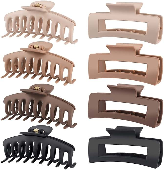 LuSeren Hair Clips for Women 4.3 Inch Large Hair Claw Clips for Women Thin Thick Curly Hair, Big Matte Banana Clips,Strong Hold jaw clips,Neutral Colors - Product Image